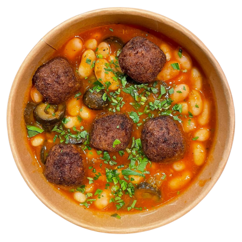 Alubias con albóndigas veganas