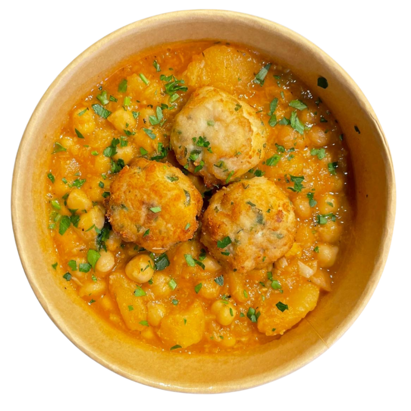 Guiso de garbanzos con patata y albóndigas de pescado