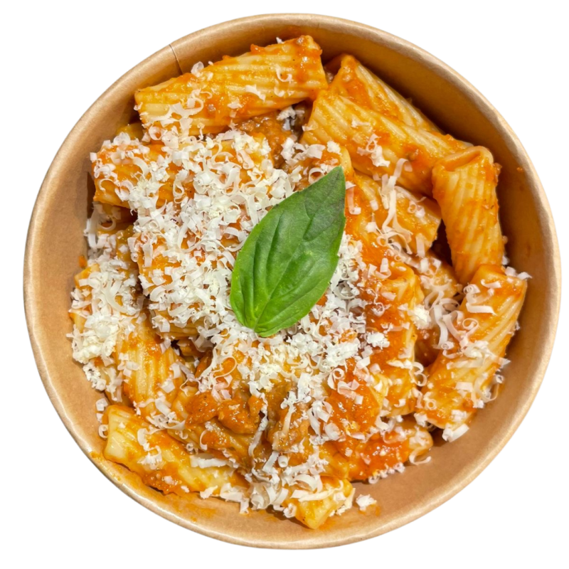 Rigatoni con boloñesa de Black Angus